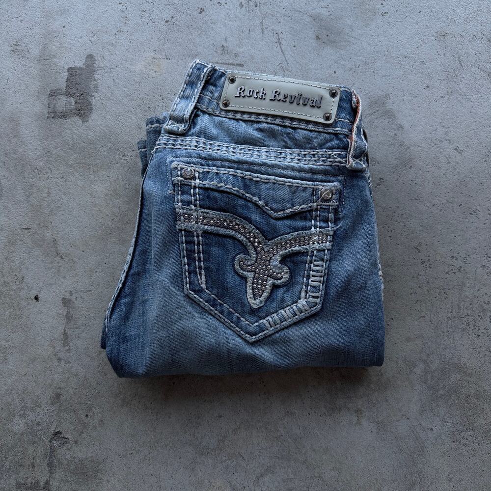 Vintage Y2K Rock Revival Rhinestone Bootcut Flare Jeans 25